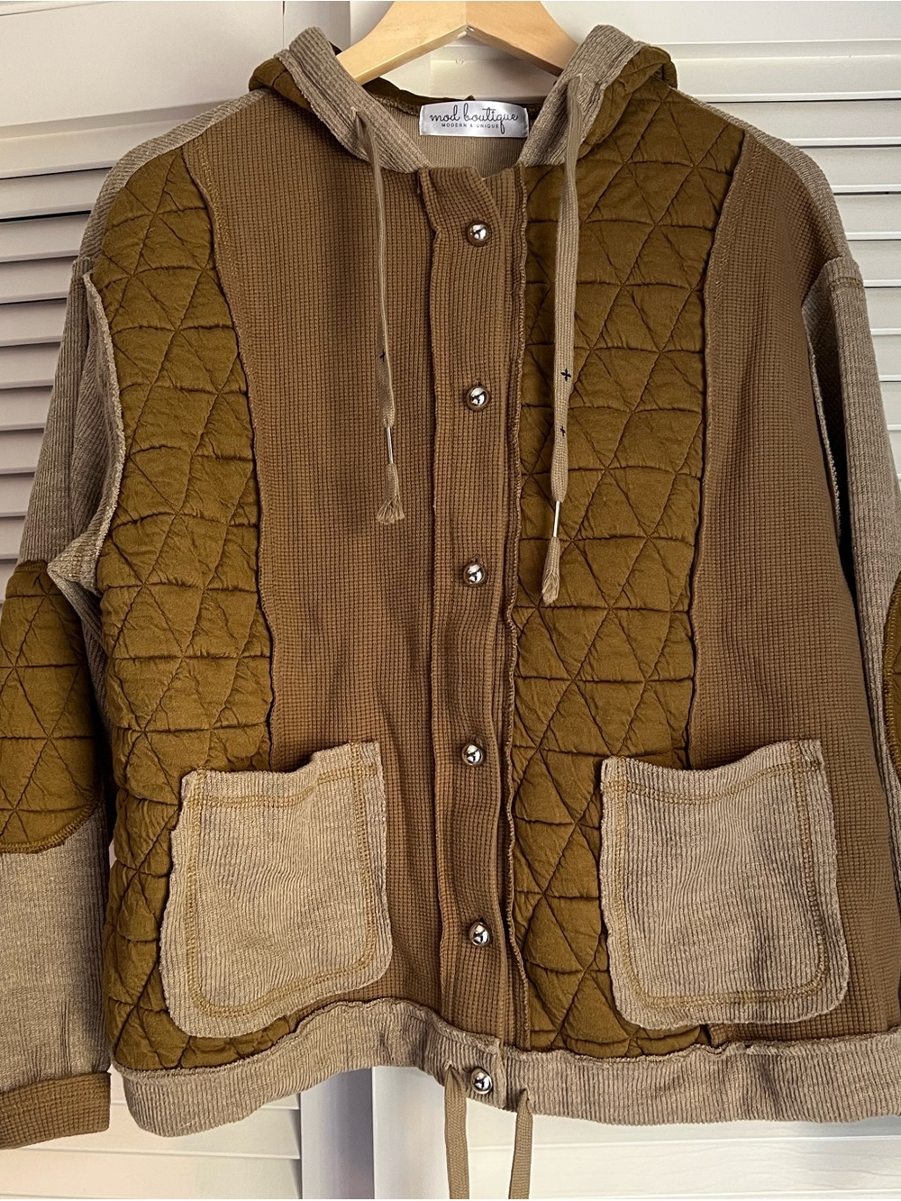 Mod Boutique Quilted Waffle Knit Hooded Jacket Shacket Boho Medium